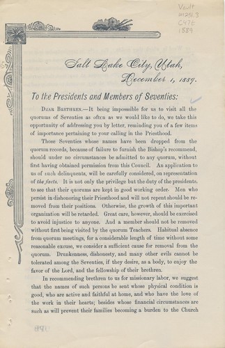 Cover for To the Presidents and members of Seventies