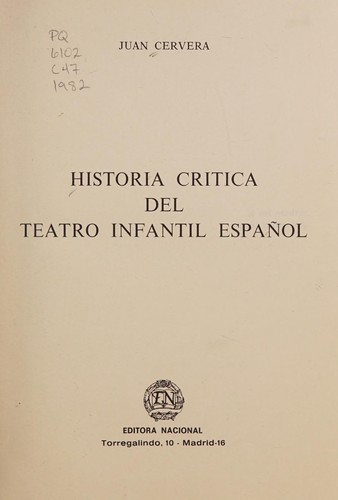 Cover for Historia crítica del teatro infantil español