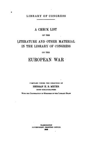 Cover for A check list of the literature and other material in the Library of Congress on the European war