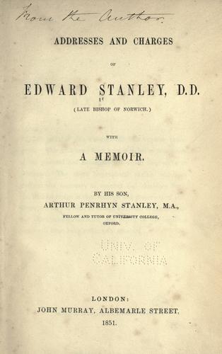 Cover for Addresses and charges of Edward Stanley ...
