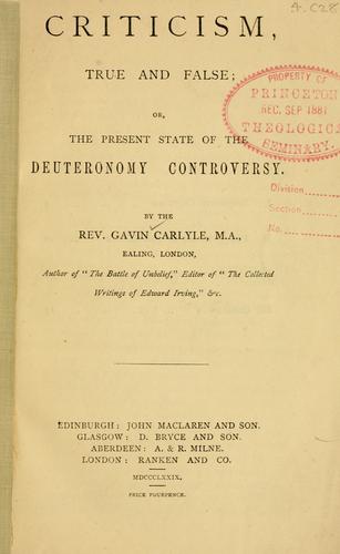 Cover for Criticism, true and false