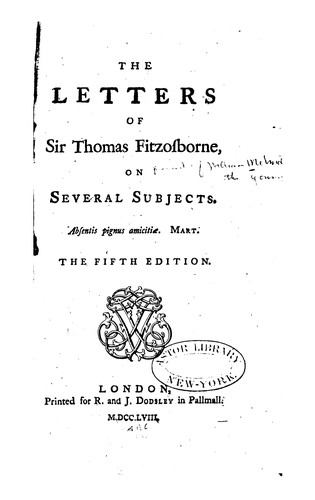 Cover for The Letters of Sir Thomas Fitzosborne, on Several Subjects..