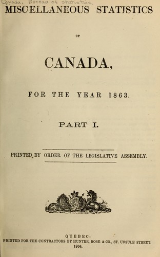 Cover for Miscellaneous statistics of Canada for the year 1863, pt. 1-2; 1864, pt. 1.