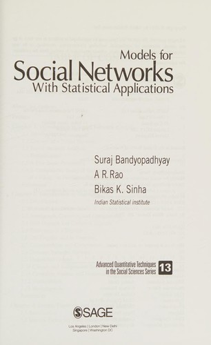 Cover for Models for Social Networks with Statistical Applications