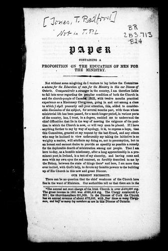 Cover for Paper containing a proposition on the education of men for the ministry in the diocese of Ontario