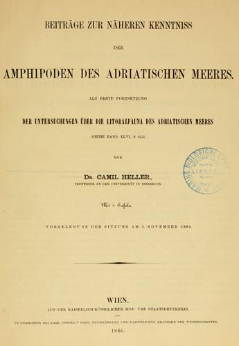 Cover for Beitr©·age zur n©·aheren Kenntniss der Amphipoden des Adriatischen Meeres.