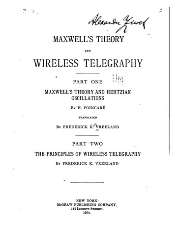 Cover for Maxwell's theory and wireless telegraphy.