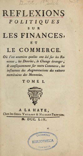 Cover for Réflexions politiques sur les finances, et le commerce
