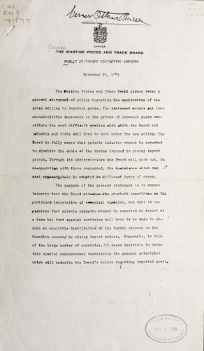 Cover for PUBLIC STATEMENT RESPECTING IMPORTS