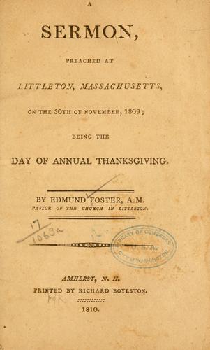 Cover for sermon preached at Littleton, Massachusetts, on the 30th of November, 1809