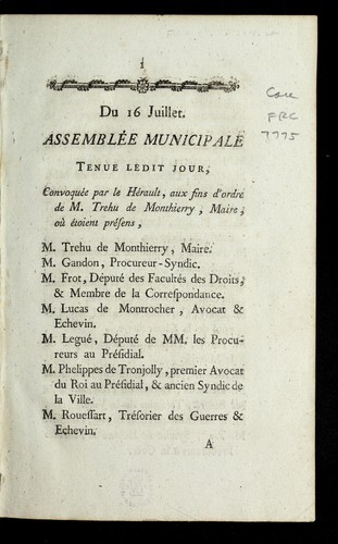 Cover for Du 16 juillet [1789]