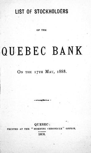 Cover for List of stockholders of the Quebec Bank, on the 17th May, 1888
