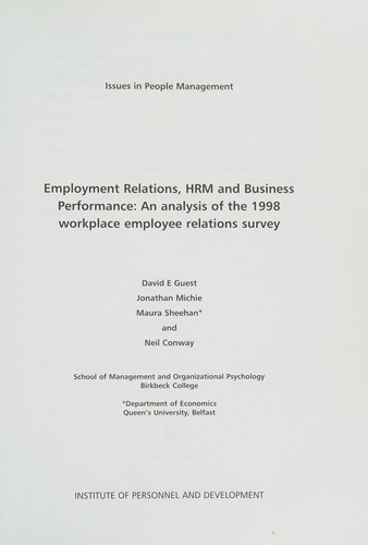 Cover for Employee Relations, HRM and Business Performance