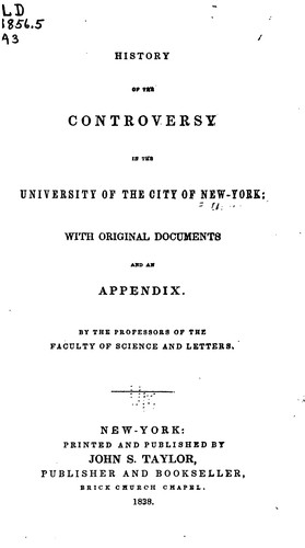 Cover for History of the Controversy in the University of the City of New York: With Original Documents ...