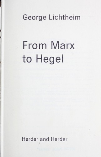 Cover for From Marx to Hegel.