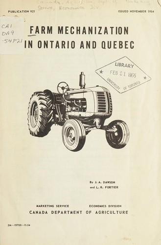 Cover for FARM MECHANIZATION IN ONTARIO AND QUEBEC