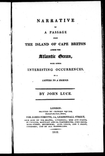 Cover for Narrative of a passage from the island of Cape Breton across the Atlantic Ocean