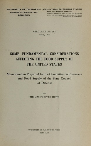Cover for Some fundamental considerations affecting the food supply of the United States