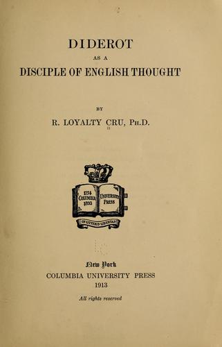Cover for Diderot as a disciple of English thought