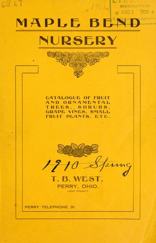 Cover for Catalogue of fruit and ornamental trees, shrubs, grape vines, small fruit plants, etc