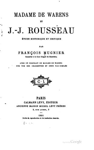 Cover for Madame de Warens et J.-J. Rousseua