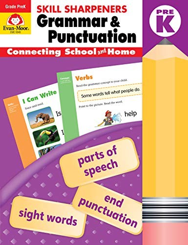Cover for Evan-Moor Skill Sharpeners Grammar and Punctuation Grade Pre-K, Color Activity Book - Supplemental Homeschool Workbook