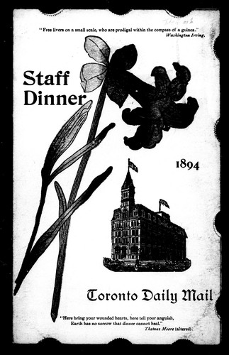 Cover for Staff dinner, 1894, Toronto Daily Mail