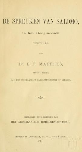 Cover for De Spreuken van Salomo