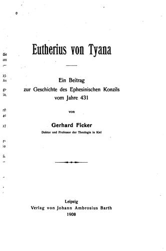 Cover for Eutherius von Tyana: Ein Beitrag zur Geschichte des ephesinischen Konsils vom Jahre 431