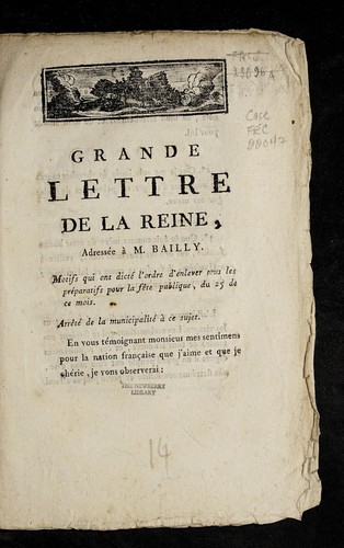 Cover for Grande lettre de la reine, adresse e a   M. Bailly