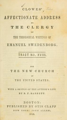 Cover for Affectionate address to the clergy on the theological writings of Emanuel Swedenborg