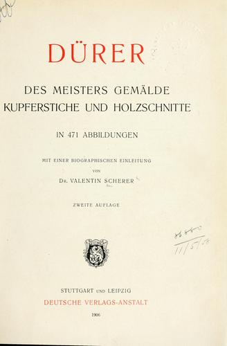 Cover for D©·urer: des Meisters Gem©·alde, Kupferstiche und Holzschnitte.