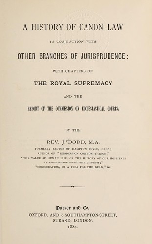 Cover for A History of canon law in conjunction with other branches of jurisprudence