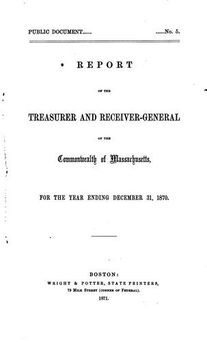 Cover for Report of the Treasurer and Receiver-General of the Commonwealth of ...