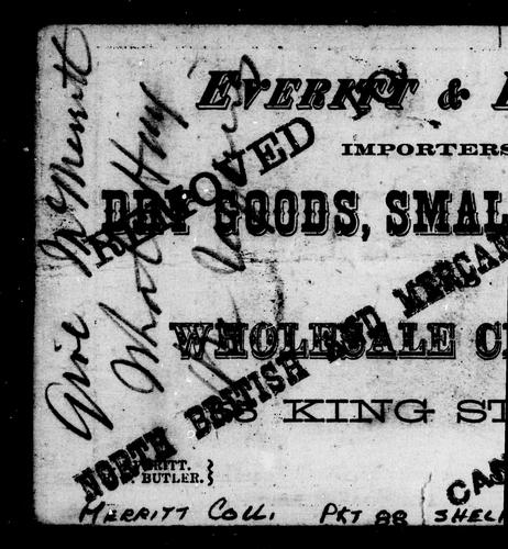 Cover for Everitt & Butler importers of dry goods, small wares, &c. and wholesale clothiers, 55 King Street, Saint John, N.B.