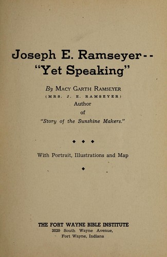 Cover for Joseph E. Ramseyer--"yet speaking"