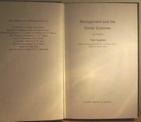 Cover for Management and the social sciences