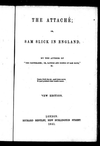 Cover for The attaché, or, Sam Slick in England