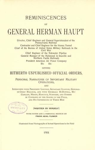 Cover for Reminiscences of General Herman Haupt