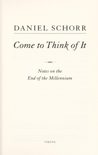 Cover for Come to think of it