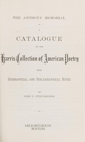 Cover for A catalogue of the Harris collection of American poetry