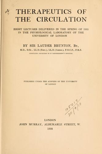 Cover for Therapeutics of the circulation.