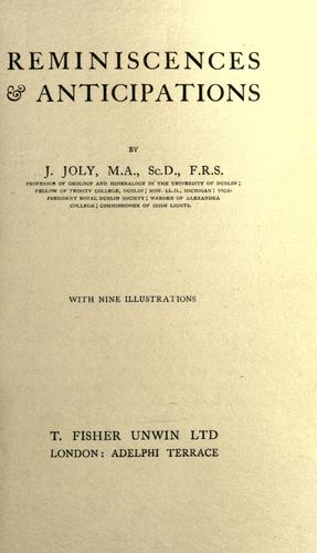 Cover for Reminiscences and anticipations