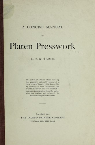 Cover for A concise manual of platen presswork