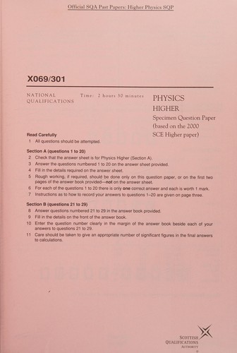 Cover for Sqa Past Papers in Higher Physics