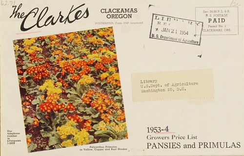 Cover for 1953-4 growers price list pansies and primulas