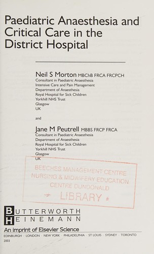 Cover for Paediatric anaesthesia and critical care in the district hospital