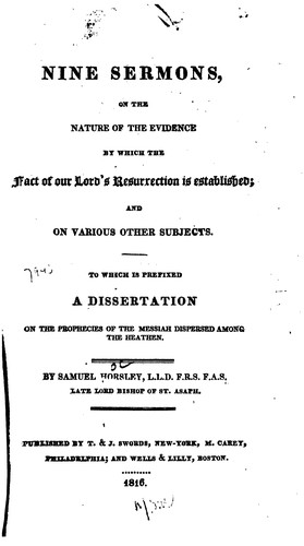 Cover for Nine Sermons, on the Nature of the Evidence by which the Fact of Our Lord's Resurrection is ...