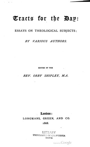 Cover for Tracts for the day: essays on theological subjects