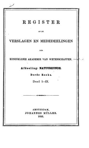 Cover for Verslagen en mededeelingen der Koninklije akademie van wetenschappen: Afdeeling natuurkunde